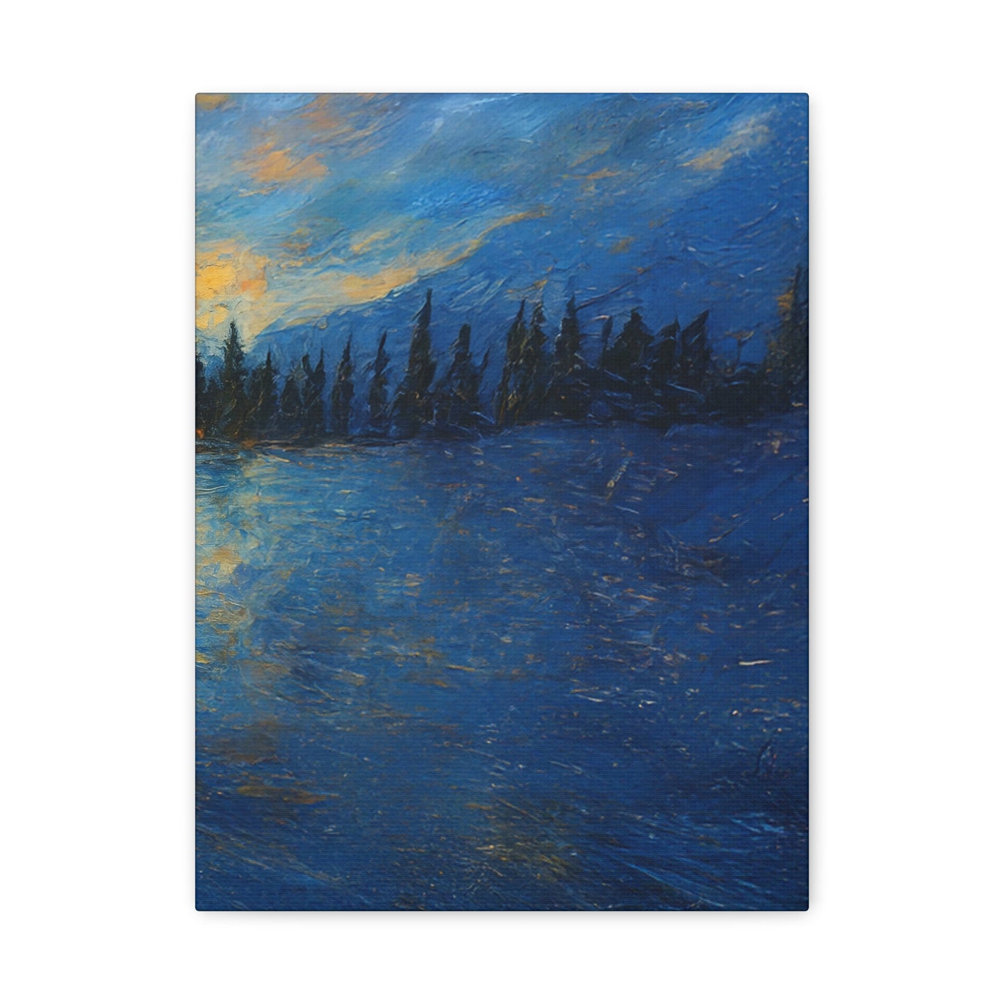 Pond Hockey Midnight Flow (Right Leaf to Pond Hockey at Sunset) PRINT Digital Art on Canvas