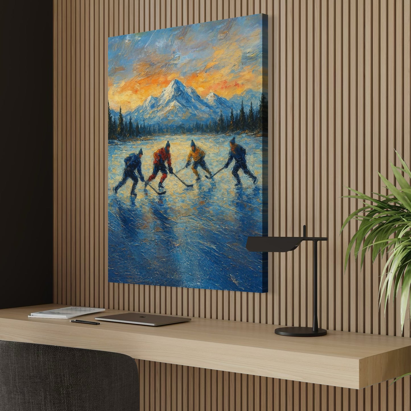 Pond Hockey at Sunset PRINT Digital Art on Canvas