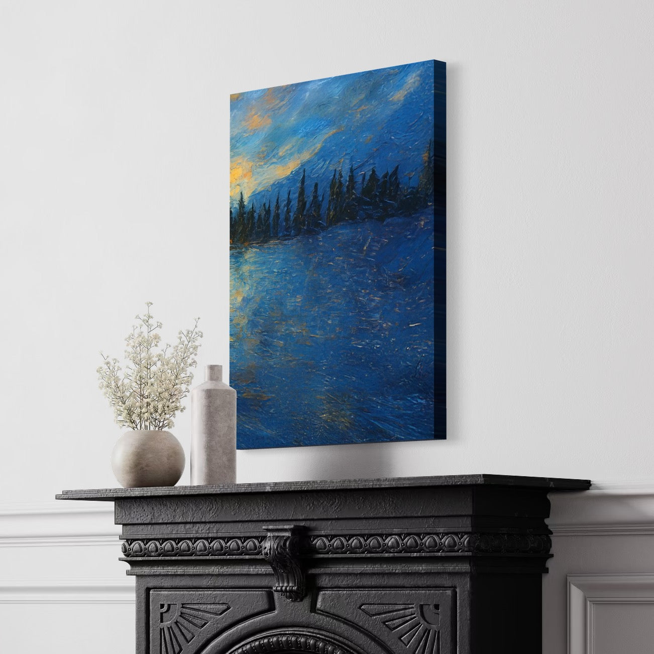 Pond Hockey Midnight Flow (Right Leaf to Pond Hockey at Sunset) PRINT Digital Art on Canvas