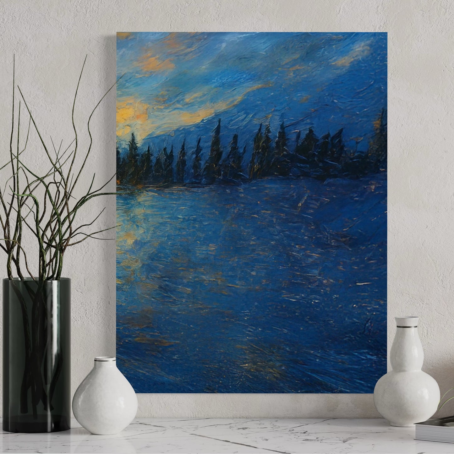 Pond Hockey Midnight Flow (Right Leaf to Pond Hockey at Sunset) PRINT Digital Art on Canvas