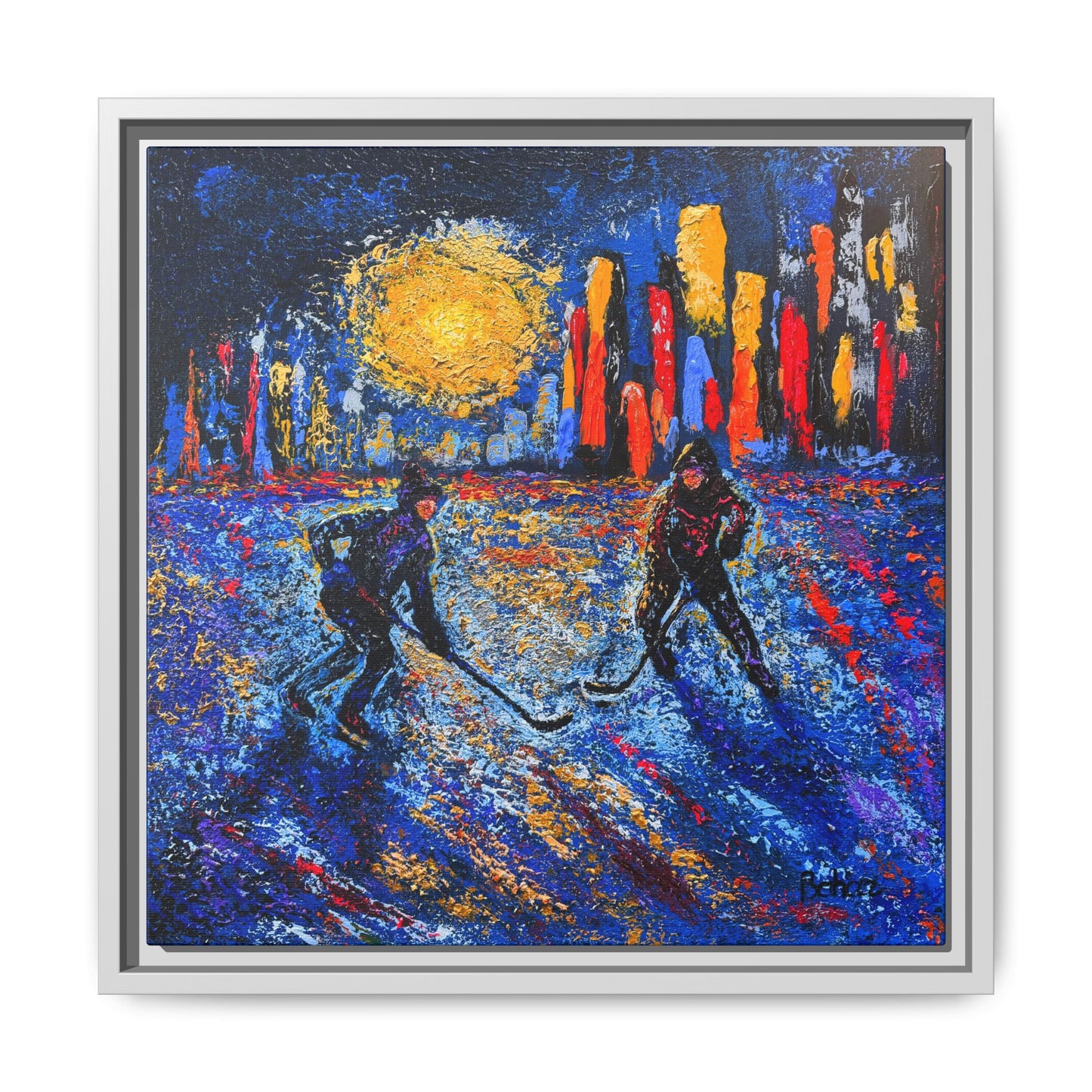 Pond Hockey in the City PRINT Art on Canvas with Frame