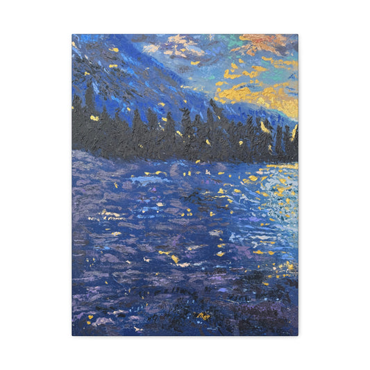 Pond Hockey at Sunset PRINT Art on Canvas (Left Piece)
