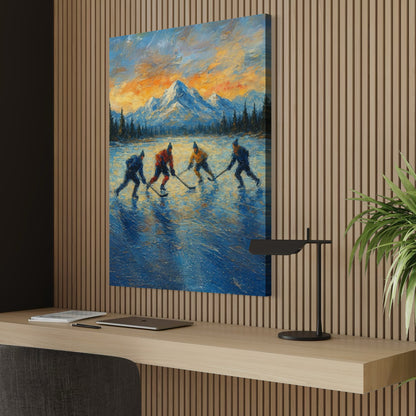Pond Hockey at Sunset PRINT Digital Art on Canvas