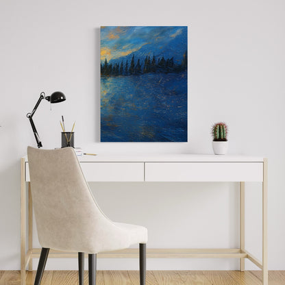 Pond Hockey Midnight Flow (Right Leaf to Pond Hockey at Sunset) PRINT Digital Art on Canvas