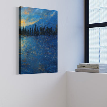 Pond Hockey Midnight Flow (Right Leaf to Pond Hockey at Sunset) PRINT Digital Art on Canvas