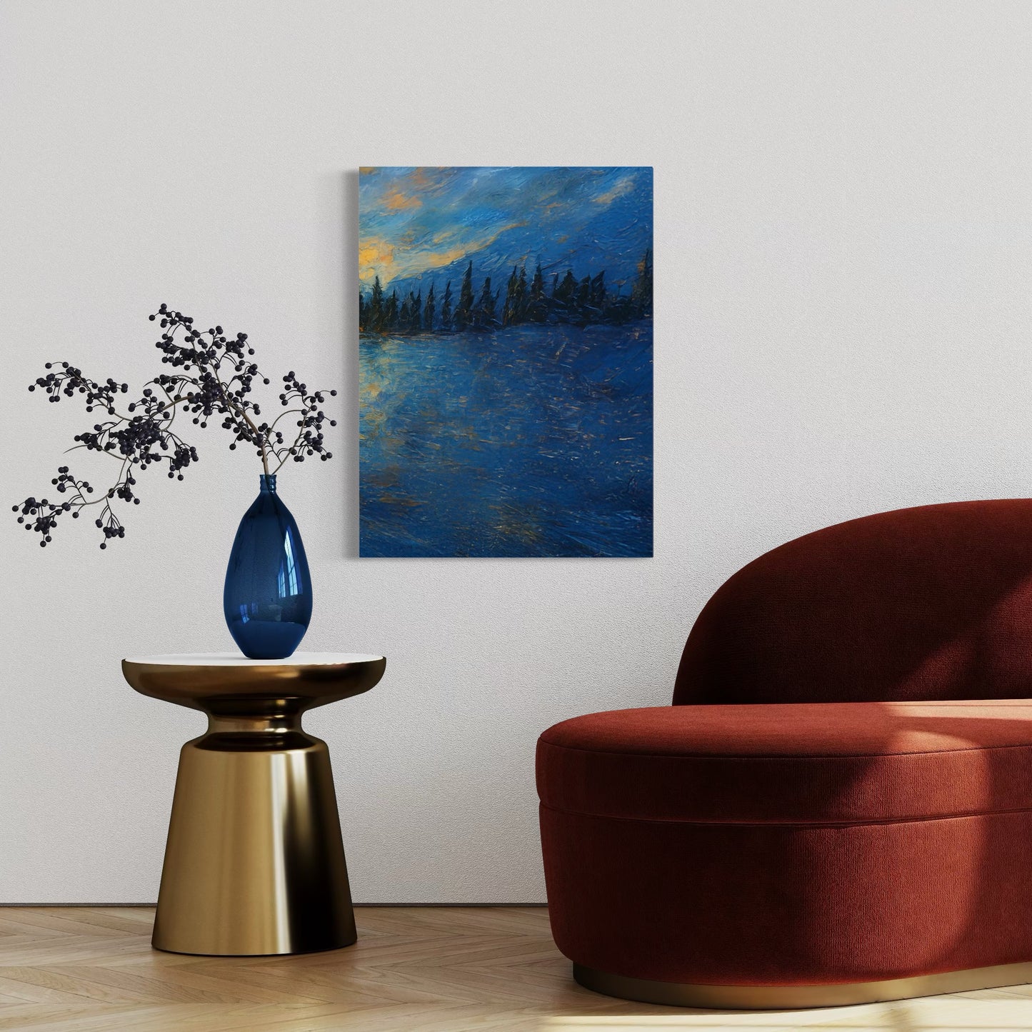 Pond Hockey Midnight Flow (Right Leaf to Pond Hockey at Sunset) PRINT Digital Art on Canvas