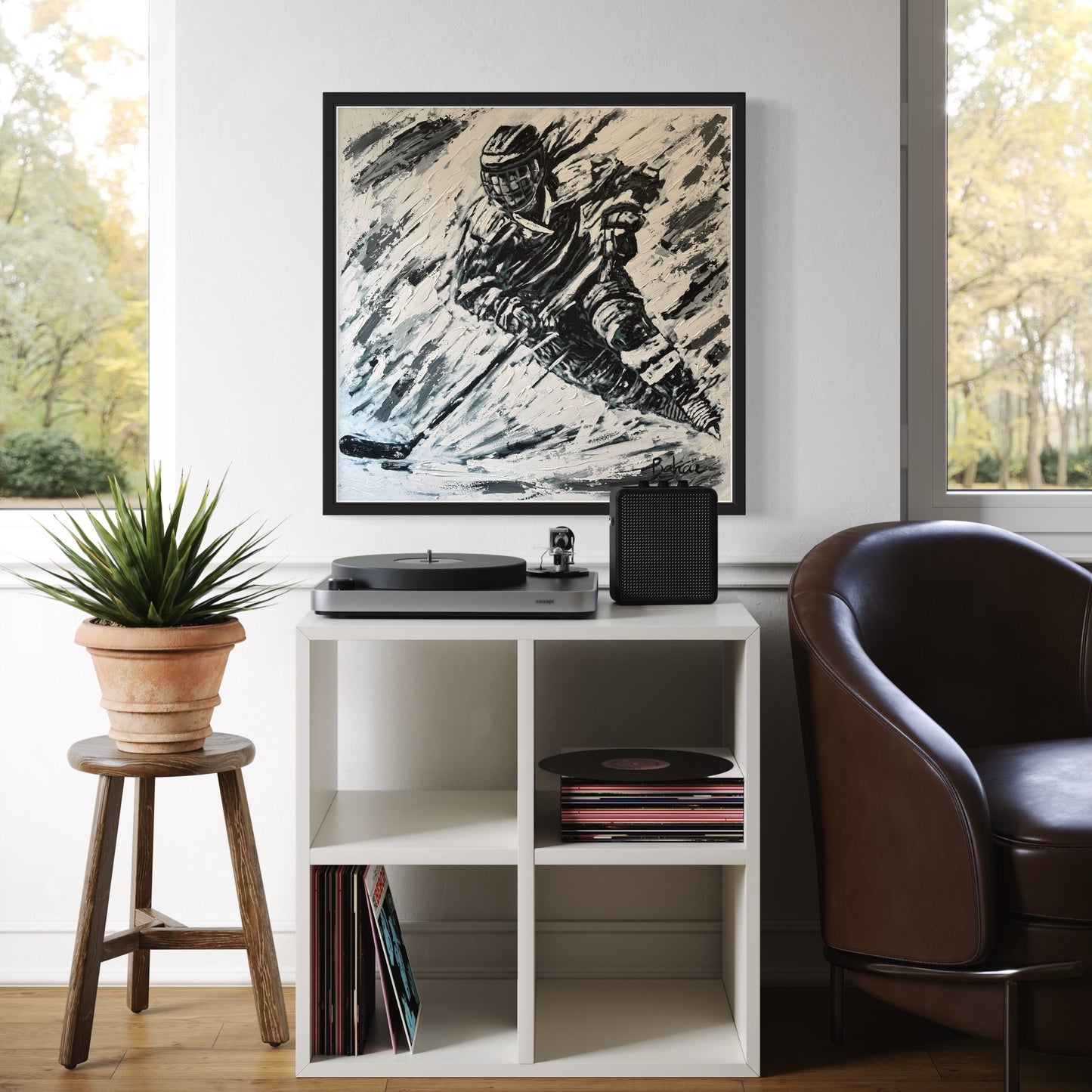 The Hockey Player PRINT Art on Canvas with Frame