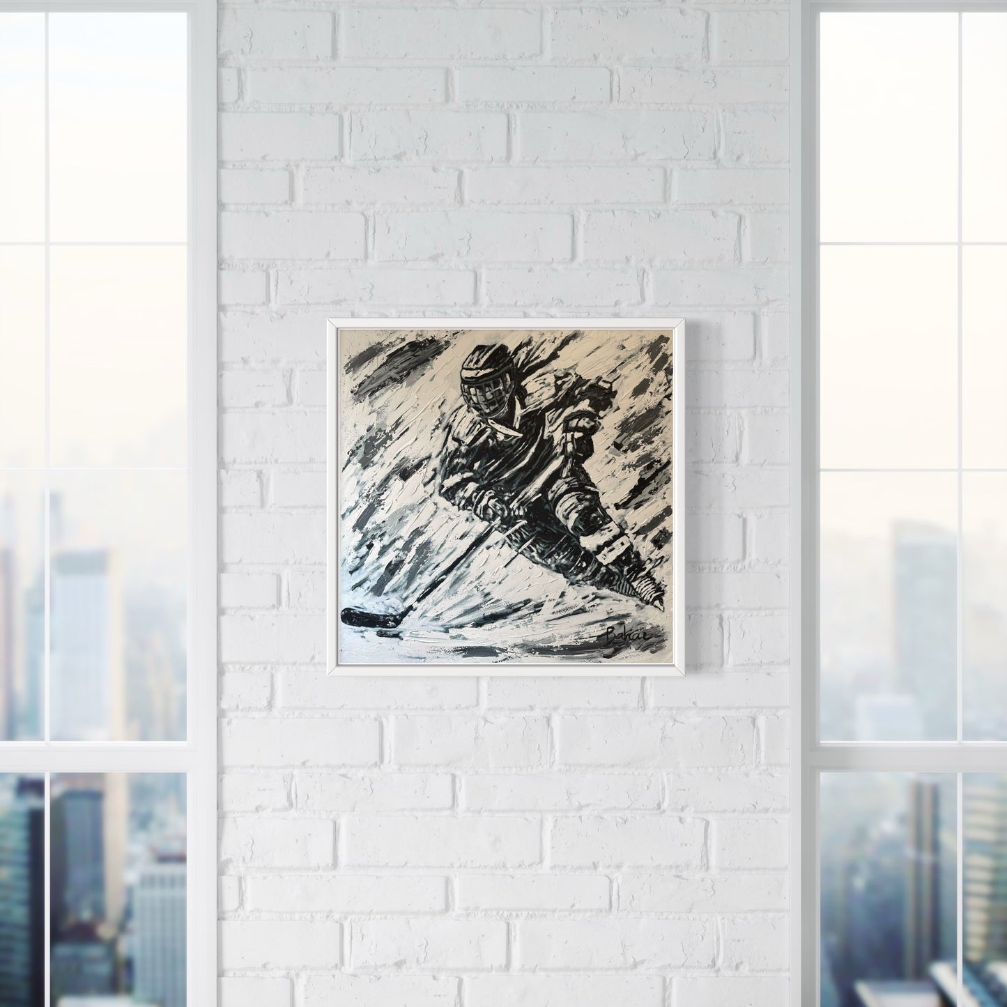 The Hockey Player PRINT Art on Canvas with Frame