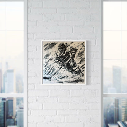 The Hockey Player PRINT Art on Canvas with Frame