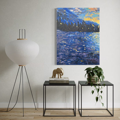 Pond Hockey at Sunset PRINT Art on Canvas (Left Piece)