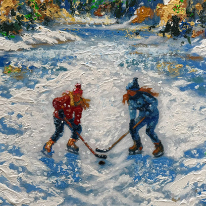 Snowie Pond Hockey PRINT Art on Canvas (Centre Piece)