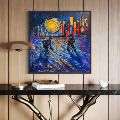 Pond Hockey in the City PRINT Art on Canvas with Frame
