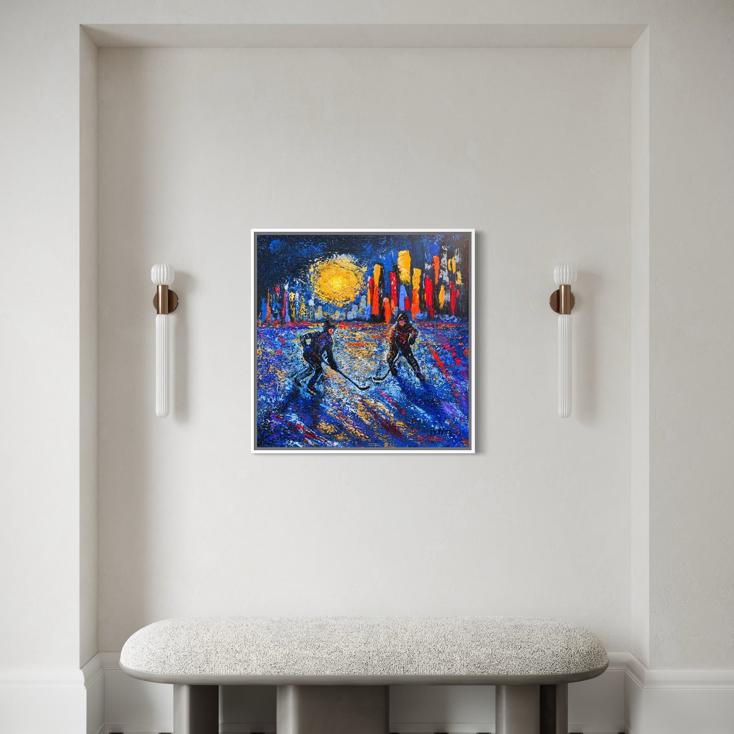 Pond Hockey in the City PRINT Art on Canvas with Frame