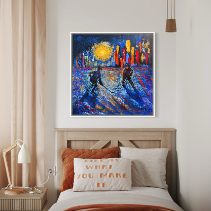 Pond Hockey in the City PRINT Art on Canvas with Frame