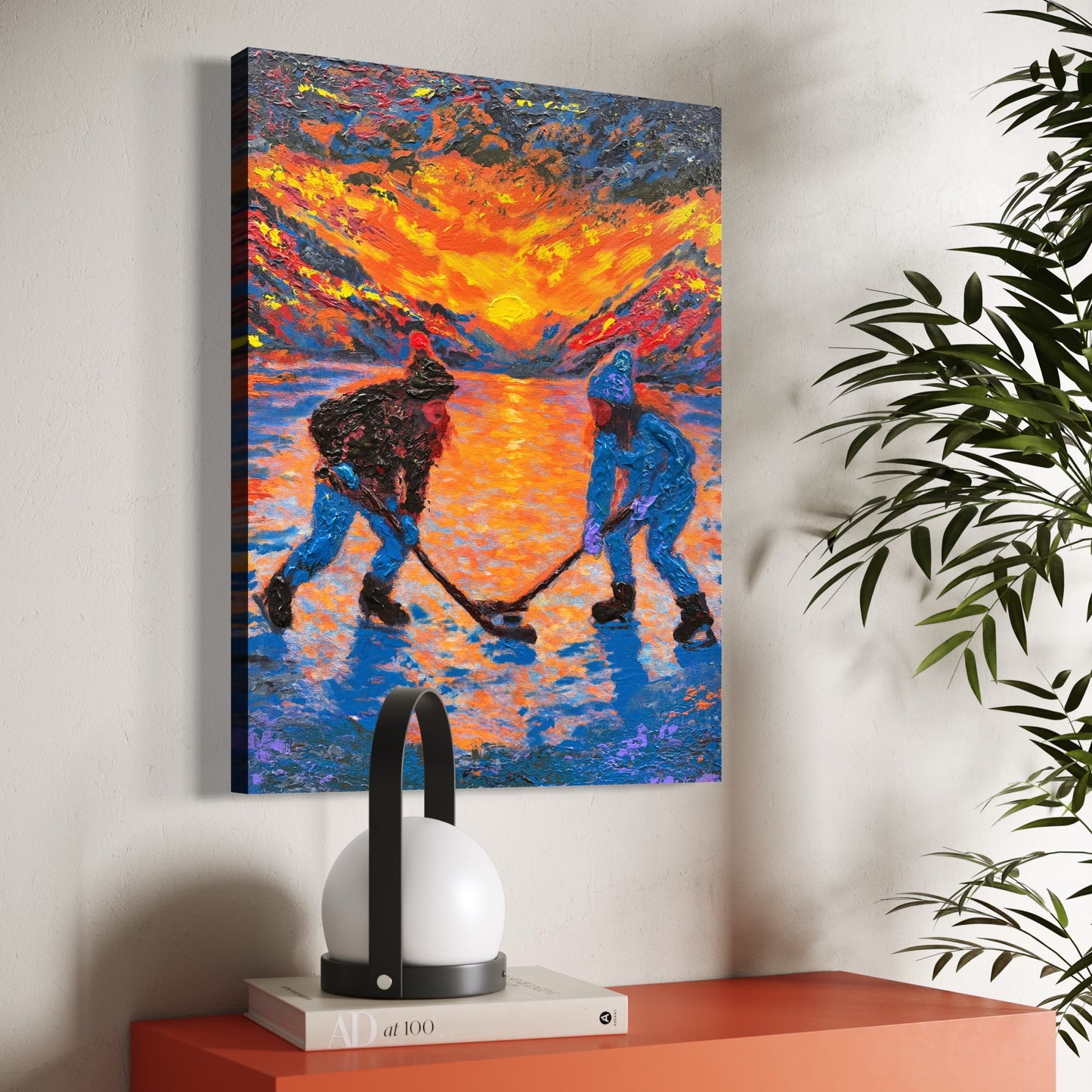 Pond Hockey Girls PRINT Art on Canvas (Centre Piece)