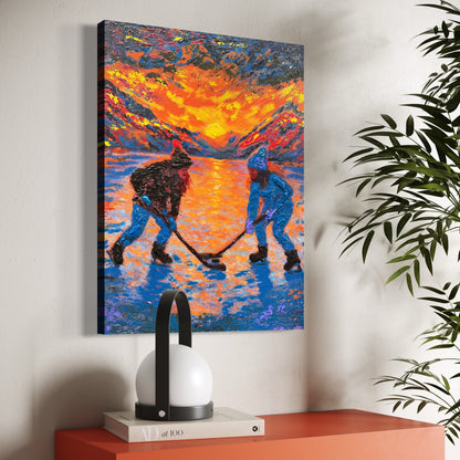 Pond Hockey Girls PRINT Art on Canvas (Centre Piece)
