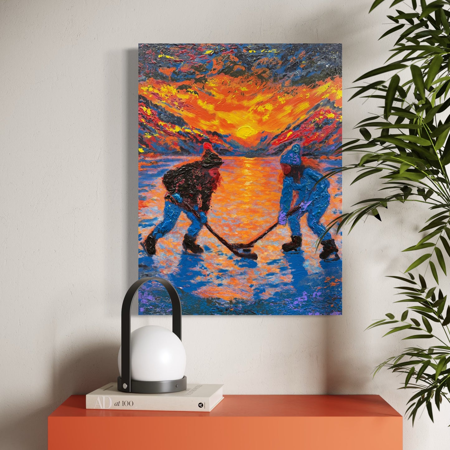 Pond Hockey Girls PRINT Art on Canvas (Centre Piece)