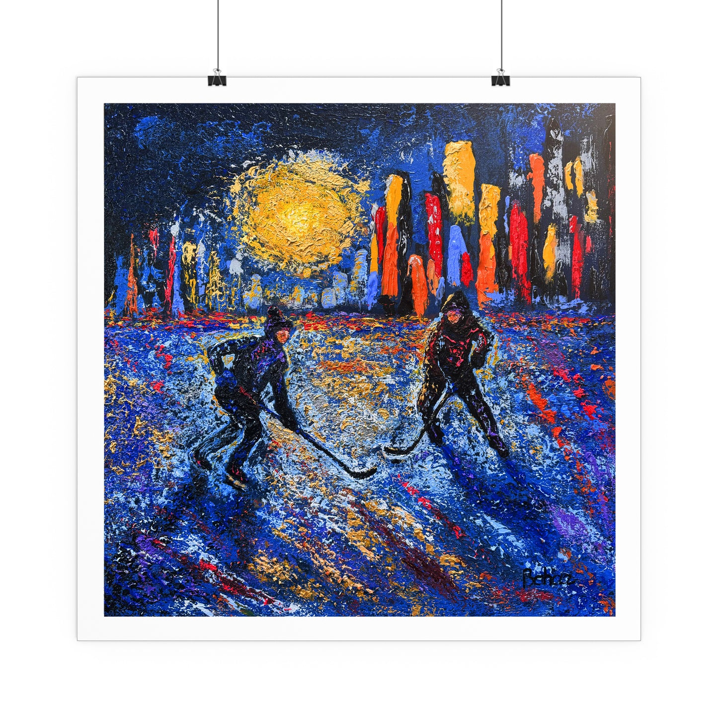 Pond Hockey in the City PRINT Rolled Poster