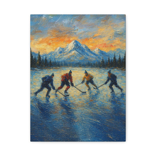 Pond Hockey at Sunset PRINT Digital Art on Canvas