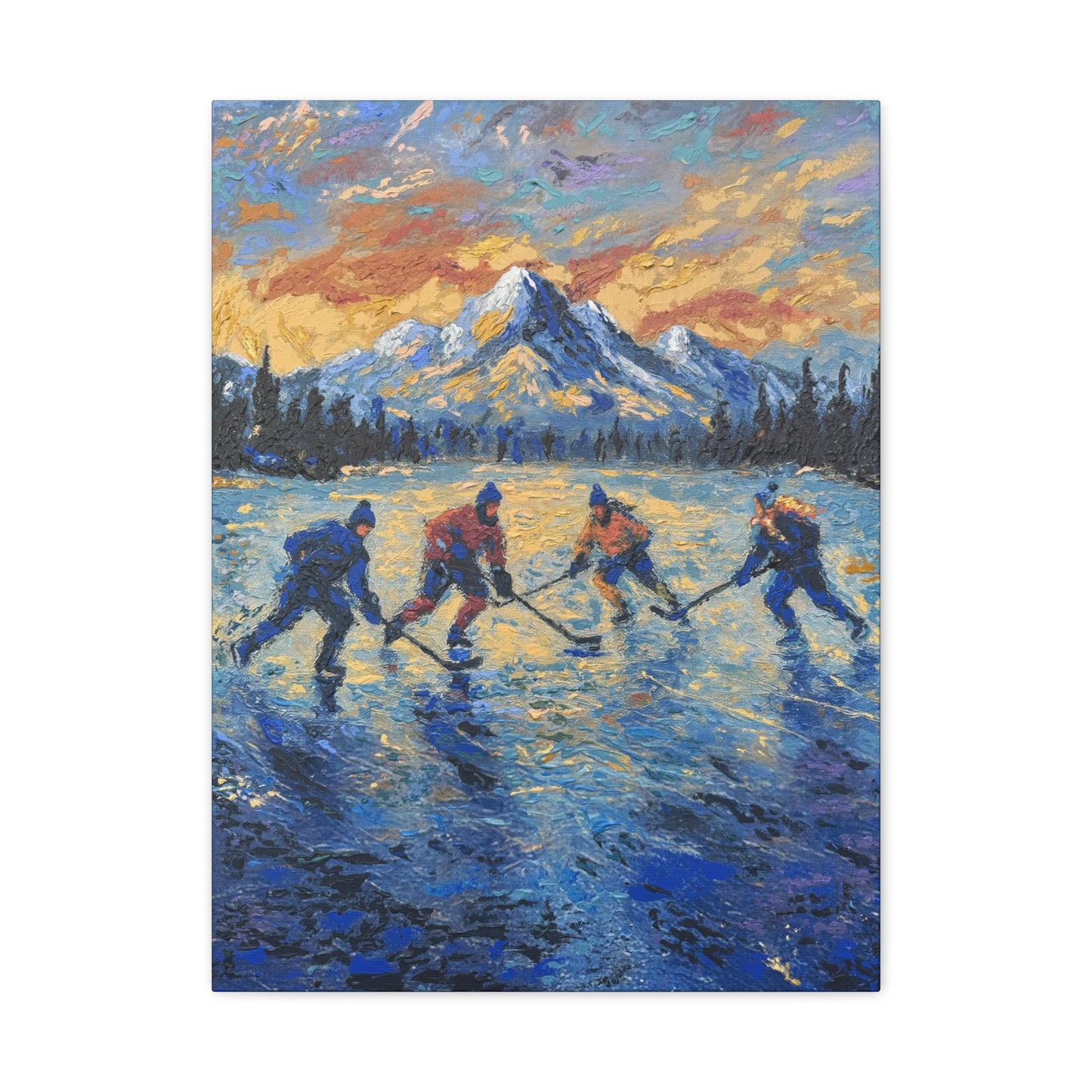 Pond Hockey at Sunset PRINT Art on Canvas (Centre Piece)