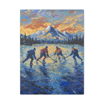Pond Hockey at Sunset PRINT Art on Canvas (Centre Piece)