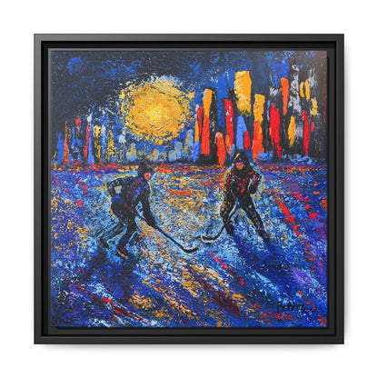 Pond Hockey in the City PRINT Art on Canvas with Frame