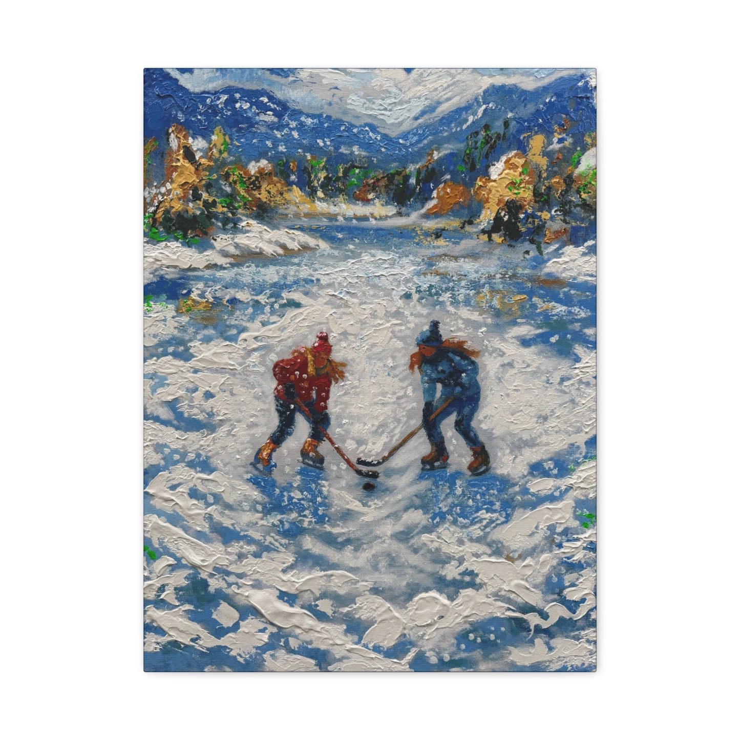 Snowie Pond Hockey PRINT Art on Canvas (Centre Piece)