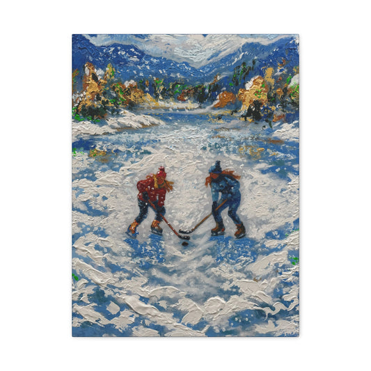 Snowie Pond Hockey PRINT Art on Canvas (Centre Piece)