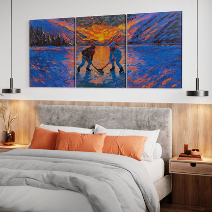 Pond Hockey Girls ORIGINAL Hand-Painted Acrylic Art on Canvas (All Three Pieces)