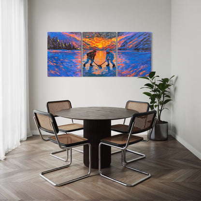 Pond Hockey Girls ORIGINAL Hand-Painted Acrylic Art on Canvas (All Three Pieces)