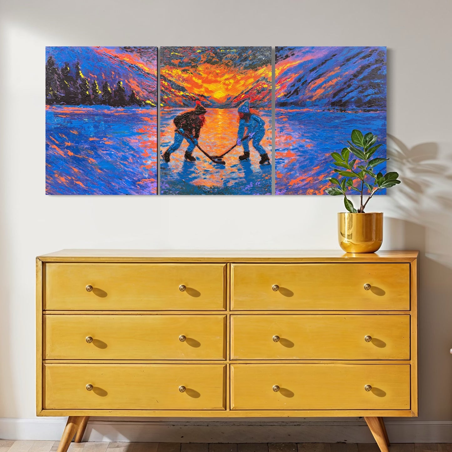 Pond Hockey Girls ORIGINAL Hand-Painted Acrylic Art on Canvas (All Three Pieces)