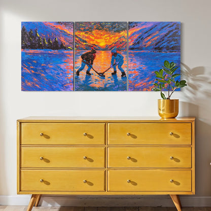 Pond Hockey Girls ORIGINAL Hand-Painted Acrylic Art on Canvas (All Three Pieces)
