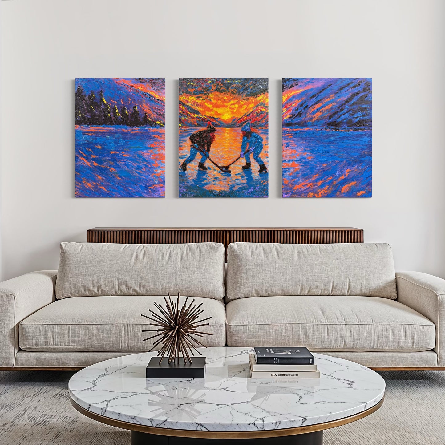 Pond Hockey Girls ORIGINAL Hand-Painted Acrylic Art on Canvas (All Three Pieces)
