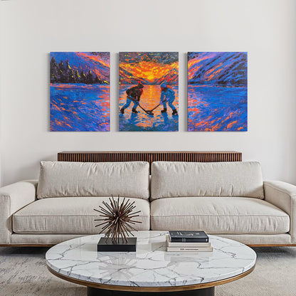 Pond Hockey Girls ORIGINAL Hand-Painted Acrylic Art on Canvas (All Three Pieces)