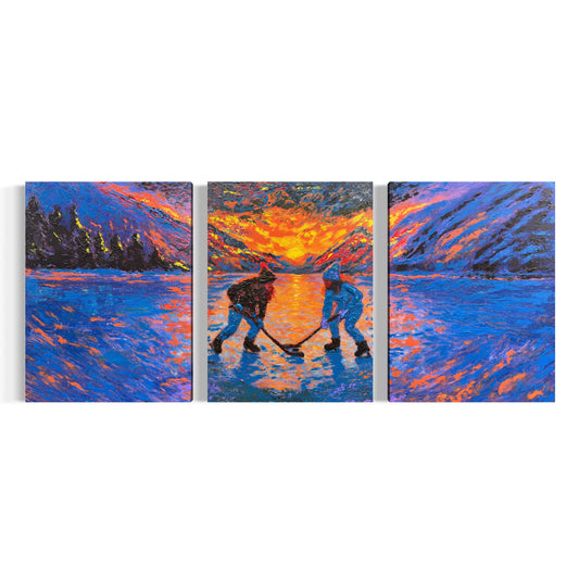 Pond Hockey Girls ORIGINAL Hand-Painted Acrylic Art on Canvas (All Three Pieces)