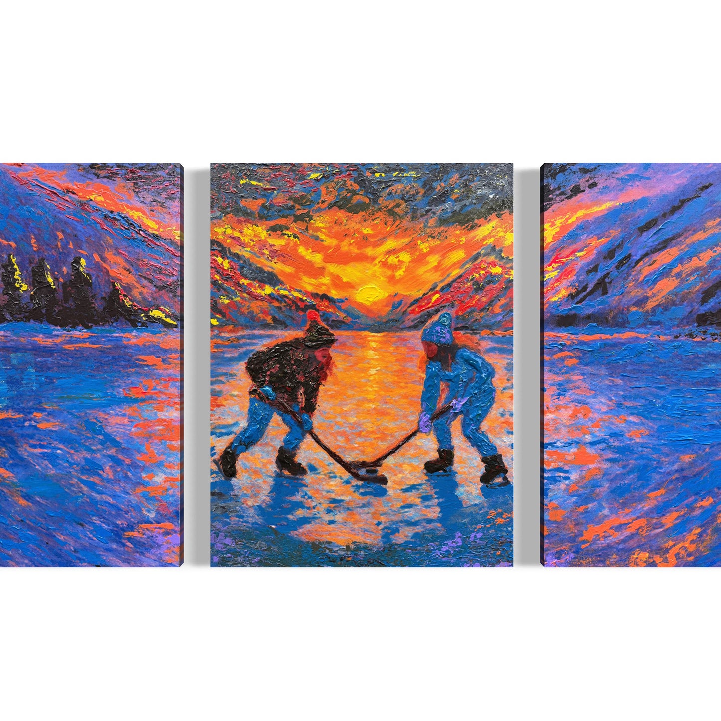 Pond Hockey Girls ORIGINAL Hand-Painted Acrylic Art on Canvas (All Three Pieces)