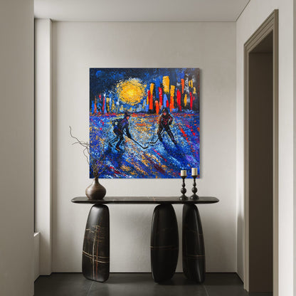 Pond Hockey in the City ORIGINAL Hand-Painted Acrylic Art on Canvas