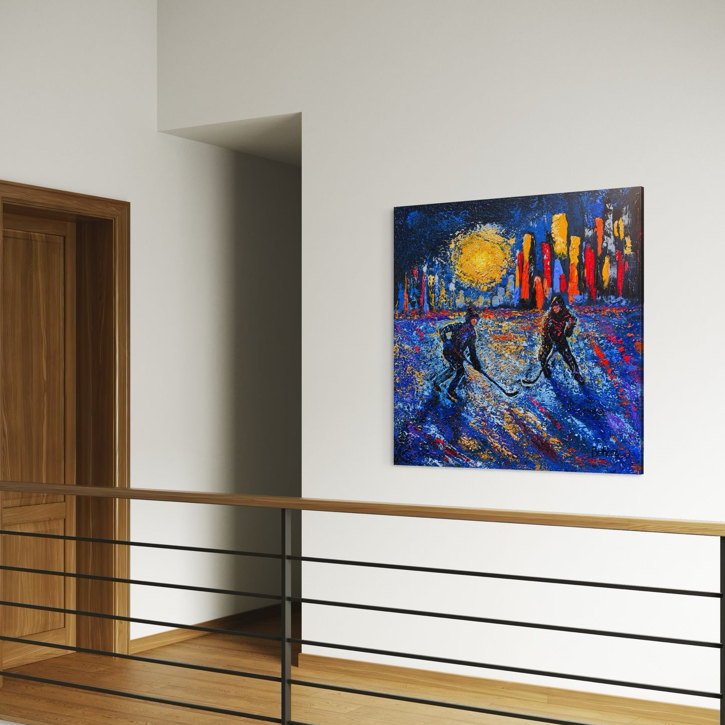 Pond Hockey in the City ORIGINAL Hand-Painted Acrylic Art on Canvas