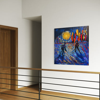 Pond Hockey in the City ORIGINAL Hand-Painted Acrylic Art on Canvas