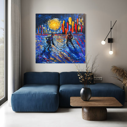 Pond Hockey in the City ORIGINAL Hand-Painted Acrylic Art on Canvas
