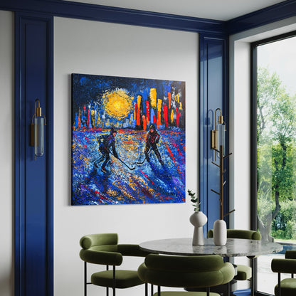 Pond Hockey in the City ORIGINAL Hand-Painted Acrylic Art on Canvas