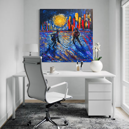 Pond Hockey in the City ORIGINAL Hand-Painted Acrylic Art on Canvas