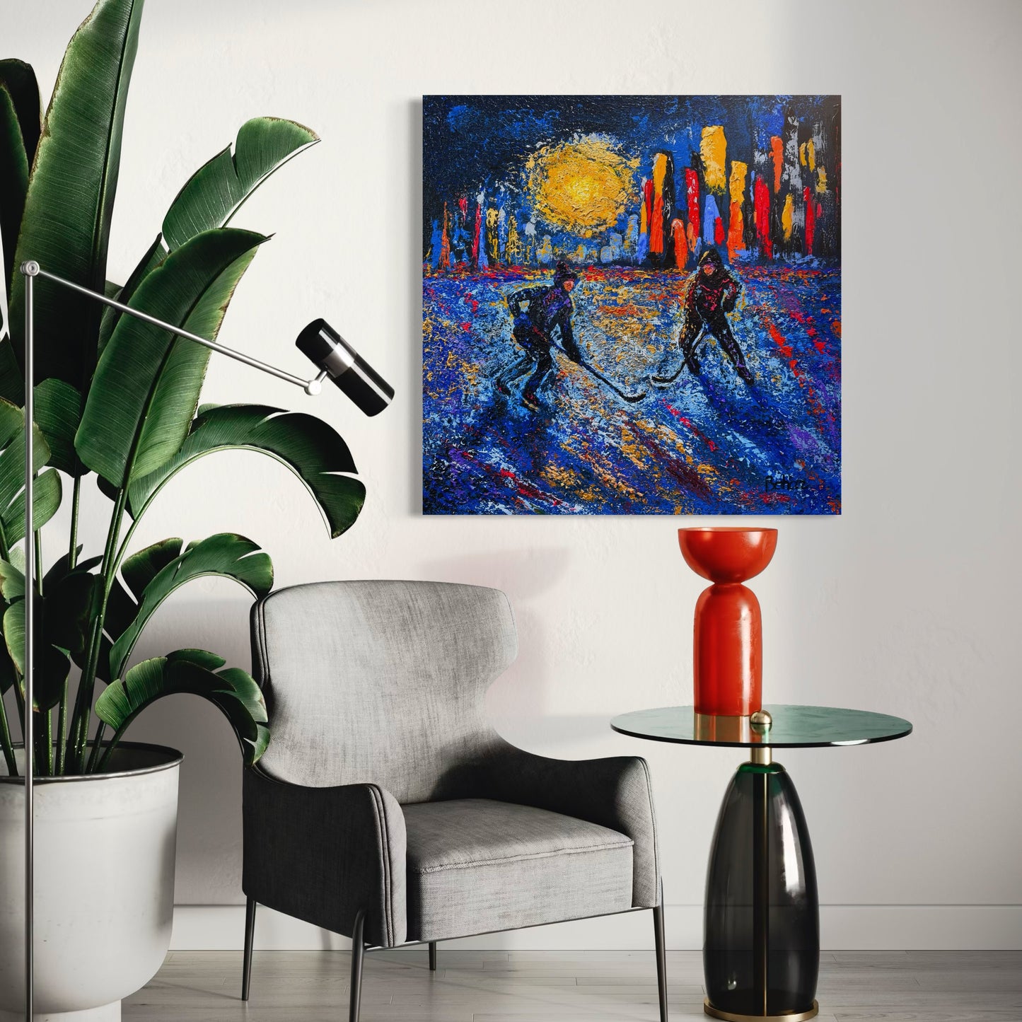 Pond Hockey in the City ORIGINAL Hand-Painted Acrylic Art on Canvas