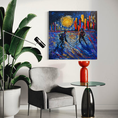 Pond Hockey in the City ORIGINAL Hand-Painted Acrylic Art on Canvas