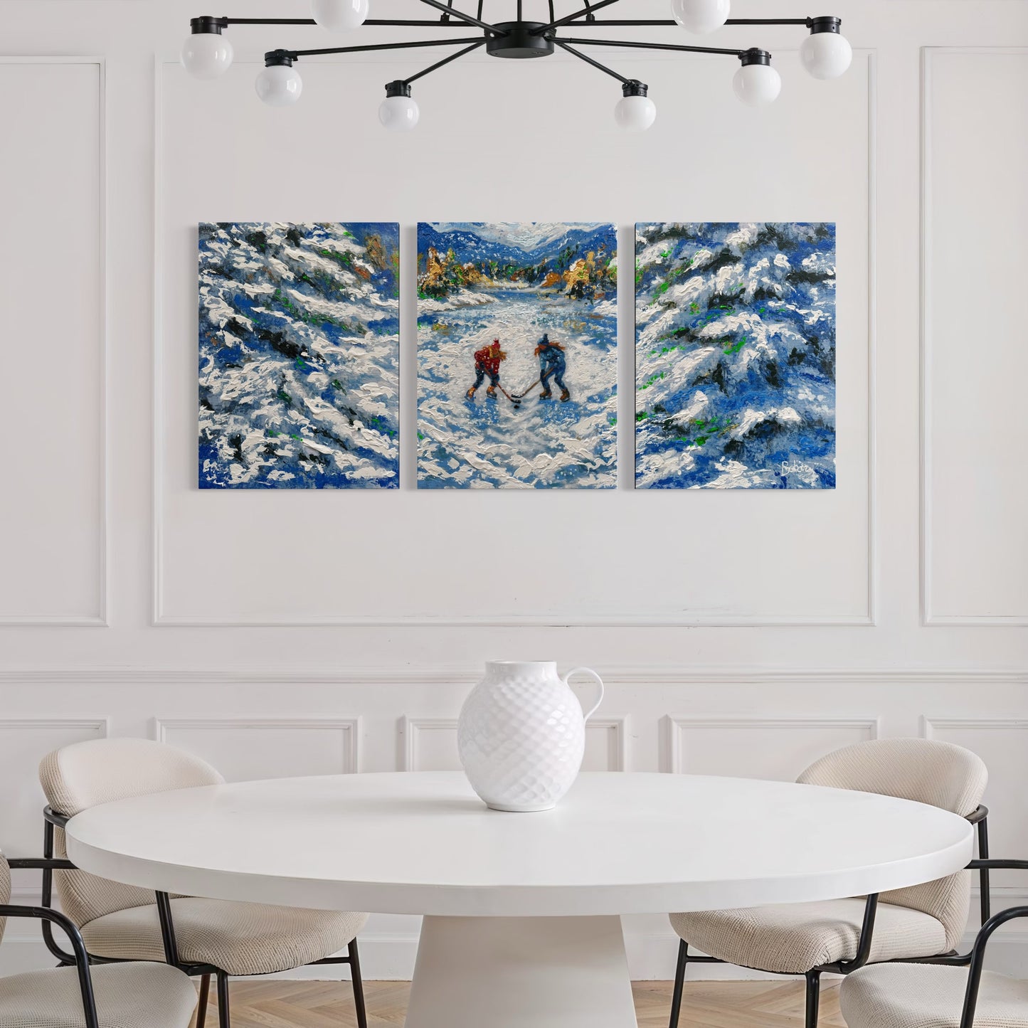 Snowie Pond Hockey ORIGINAL Hand-Painted Acrylic Art on Canvas (All Three Pieces)