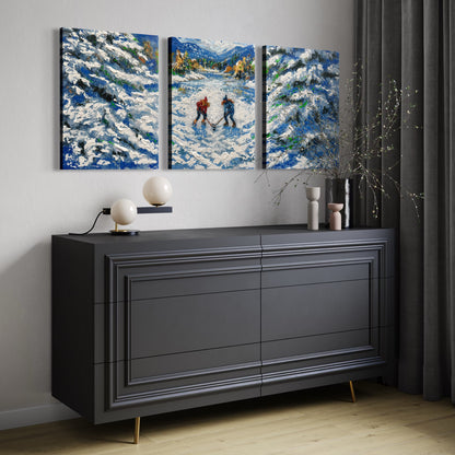 Snowie Pond Hockey ORIGINAL Hand-Painted Acrylic Art on Canvas (All Three Pieces)