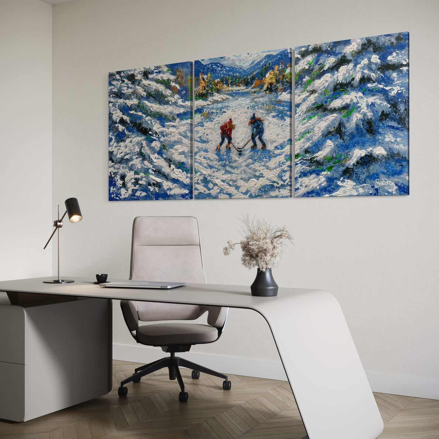 Snowie Pond Hockey ORIGINAL Hand-Painted Acrylic Art on Canvas (All Three Pieces)
