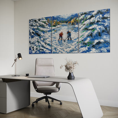 Snowie Pond Hockey ORIGINAL Hand-Painted Acrylic Art on Canvas (All Three Pieces)