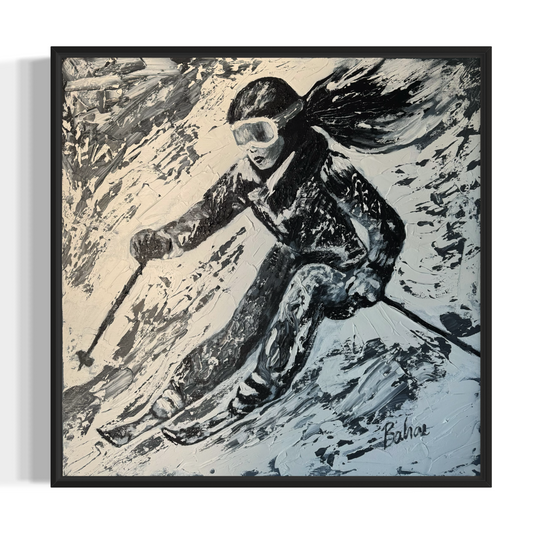 The Alpine Skier ORIGINAL Hand-Painted Acrylic Art on Canvas with Frame